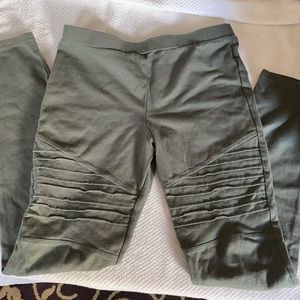 Girls Moto style, olive green leggings